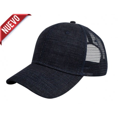 GORRA DENIM CORTE ALTO FRENTE RIGIDO 60% ALGODON 40% POLIESTER BROCHE PASTICO AZUL
