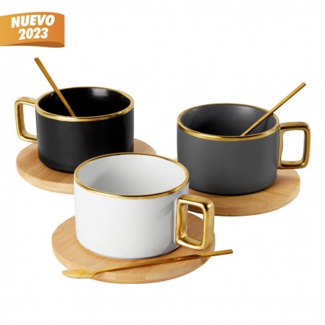 TAZA DE CERÁMICA CON BASE BAMBÚ NEGRA TAZ 057