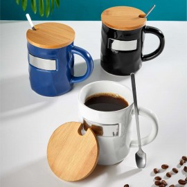 TAZA DE CERÁMICA CON TAPA DE BAMBÚ NEGRO TAZ 055