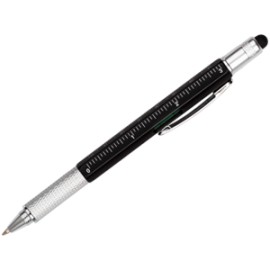 BOLIGRAFO HEXA Bolígrafo de plástico 6 en 1, diseño de cuerpo hexagonal que cuenta con regla de 7 cm y 3 pulgadas, nivelador y 